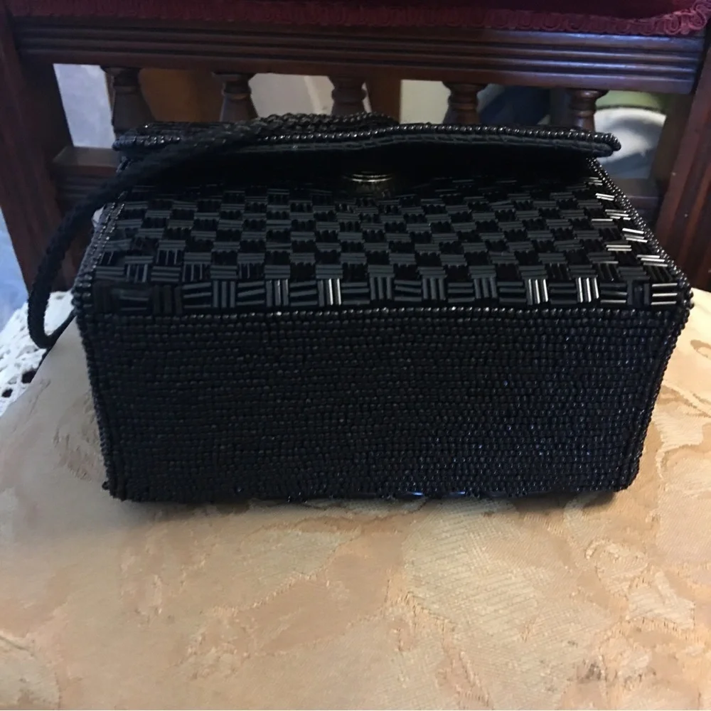 Black beaded Mini Bag cross body or shoulder Vintage OS